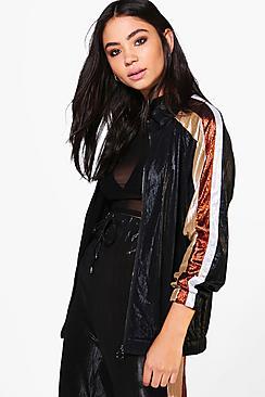 Boohoo Niamh Lurex Zip Through 3 Stripe Raglan Jacket