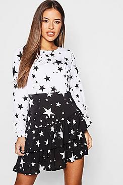 Boohoo Petite Mixed Star Print Skater Dress