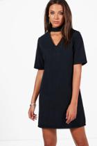 Boohoo Tall Kayla Denim Choker Detail Dress Black
