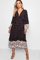Boohoo Plus Border Print Ruffle Hem Maxi Dress