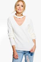 Boohoo Beatrice Choker Fisherman Jumper Cream