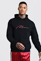 Boohoo Red 3d Man Signature Embroidered Hoodie