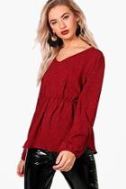 Boohoo Abi Metallic Print Plunge Woven Blouse