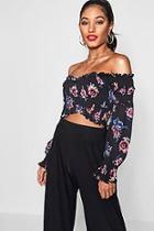 Boohoo Niamh Floral Shirred Crossover Crop Blouse