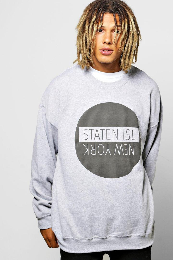 Boohoo Oversized Nyc Flock Print Sweat Grey