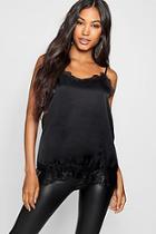 Boohoo Hammered Satin Lace Detail Cami Top