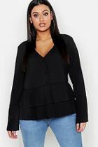 Boohoo Plus Pleated Hem Button Front Blouse