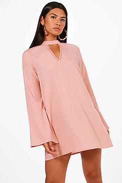 Boohoo Indi Choker Lace Detail Shift Dress