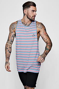 Boohoo Stripe Racer Back Vest With Robin Embroidery