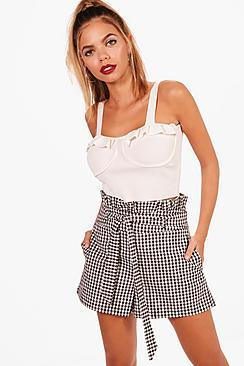 Boohoo Pamela Gingham Paperbag Waist Shorts