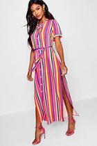 Boohoo Rainbow Stripe Midaxi Shirt Dress