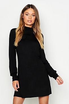 Boohoo Balloon Sleeve Roll Neck T-shirt Dress