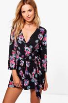 Boohoo Kate Floral Print Wrap Front Playsuit Multi