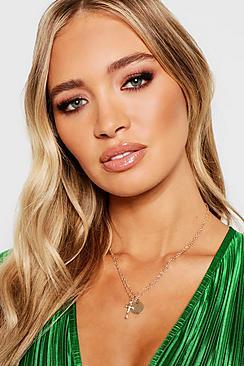 Boohoo Simple Coin + Cross Layered Necklace