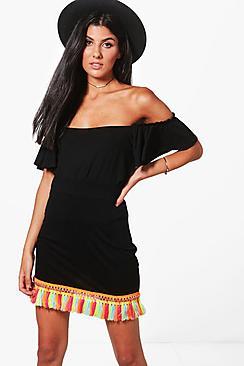 Boohoo Becca Pom Pom Trim Mini Skirt