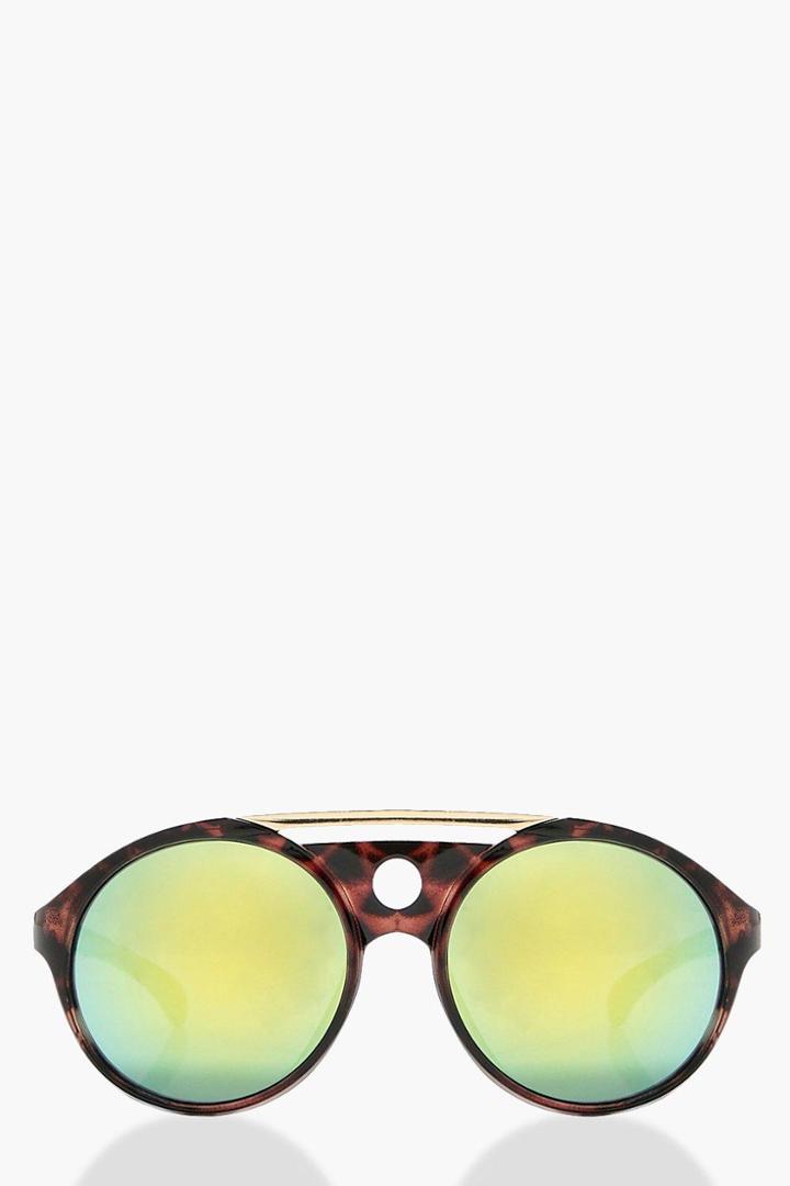 Boohoo Ava Tortoise & Bar Revo Round Sunglasses Brown