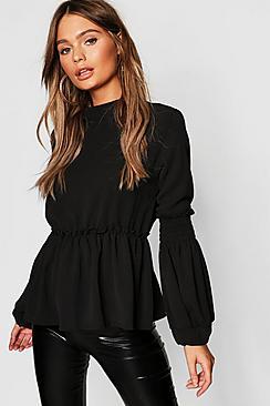 Boohoo Woven Sheared Balloon Sleeve Blouse