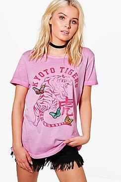 Boohoo Olivia Tiger Print Applique Tee