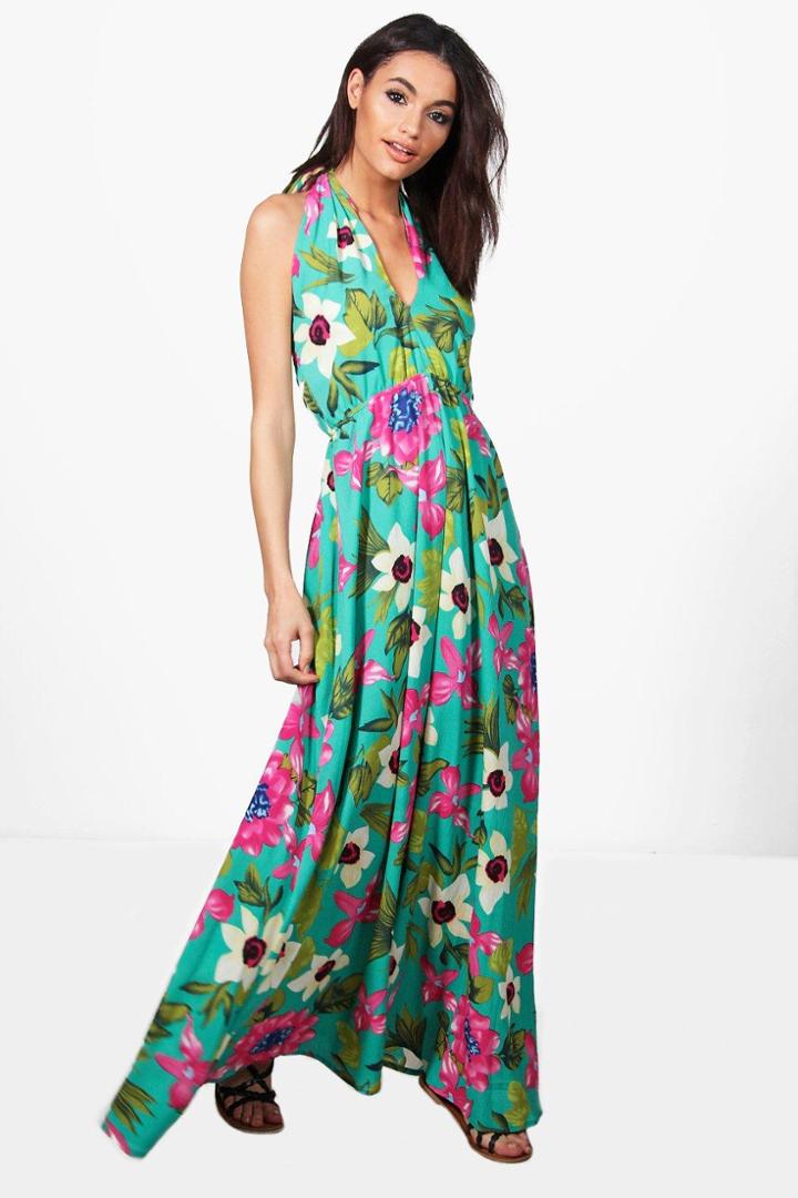 Boohoo Rachel Tropical Wrap Front Maxi Dress Multi