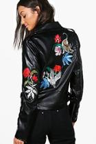 Boohoo Tall Shay Premium Embroidered Back Biker Jacket