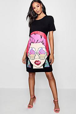 Boohoo Tall Face Print T-shirt Dress