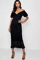 Boohoo Tall Off The Shoulder Lace Midi Dress