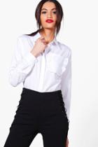 Boohoo Faye Frill Pocket Shirt White