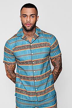 Boohoo Aztec Print Revere Short Sleeve Shirt Co-ord