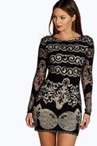 Boohoo Claire Lace Panelled Long Sleeve Bodycon Dress