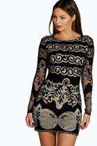 Boohoo Claire Lace Panelled Long Sleeve Bodycon Dress