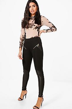 Boohoo Alaia Zip Side Quilted Leather Look Leggings