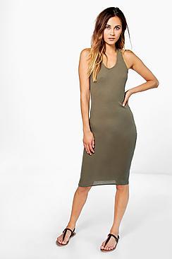 Boohoo Ally Halterneck Ribbed Basic Midi Dress