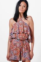 Boohoo Ava Halterneck Paisley Playsuit Multi