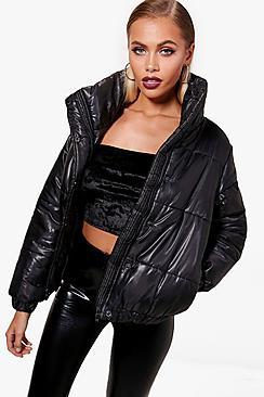 Boohoo Molly High Shine Crop Puffer Jacket