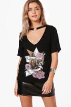 Boohoo Lucy Printed Choker Neck Detail T-shirt Black