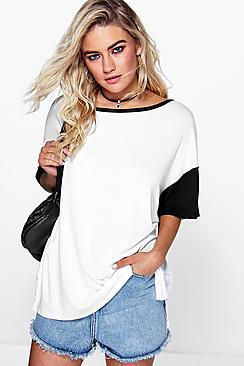 Boohoo Paige Oversized Contrast Cuff T Shirt