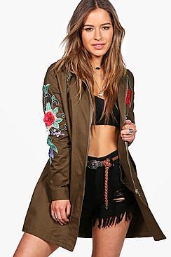 Boohoo Petite Sally Oversized Badge Parka