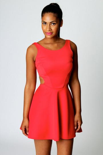Boohoo Ashley Cut Out Sides Skater Dress - Red