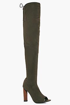Boohoo Violet Stretch Peeptoe Thigh High Boot