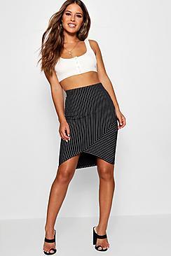 Boohoo Petite Pinstripe Asymmetric Midi Skirt