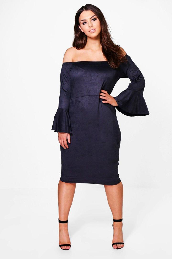 Boohoo Plus Sophia Frill Sleeve Off Shoulder Mini Dress Black