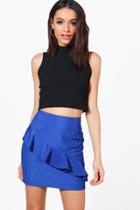 Boohoo Faith Asymetric Ruffle Detail Mini Skirt Cobalt
