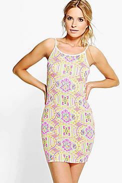 Boohoo Leila Printed Strappy Bodycon Dress