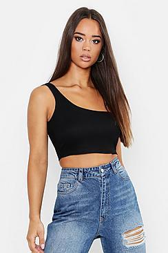 Boohoo Asymmetric Rib Crop Top