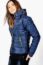 Boohoo Lucy Quilted Padded Jacket Navy