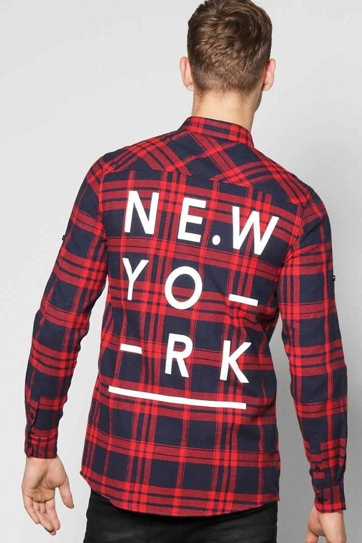 Boohoo Buffalo Check Back Print Shirt Red