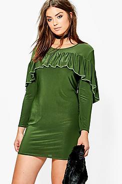 Boohoo Plus Annabelle Ruffle Slinky Dress