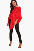 Boohoo Lena Tie Front Balloon Sleeve Shirt Top