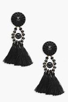 Boohoo Floral Tassel Bead Statement Earrings