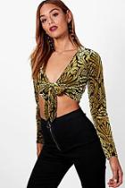 Boohoo Victoria Devore Tie Front Crop